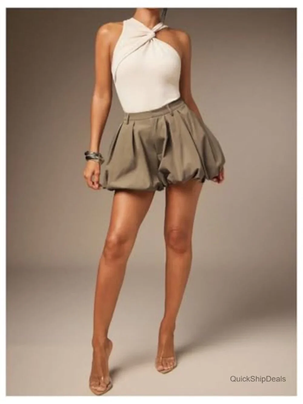 High Waisted Bubble Shorts Puffy Hem Casual Summer Shorts